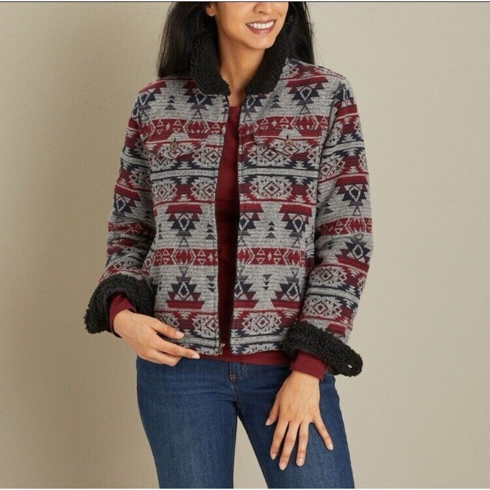 Duluth Trading Festijac Tribal Navajo Aztec Blanket Coat Southwestern Sherpa